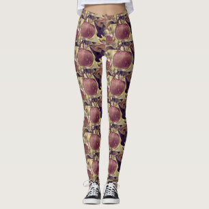 Rote Apfelfrucht und Blätter Aquarell fallen Leggings