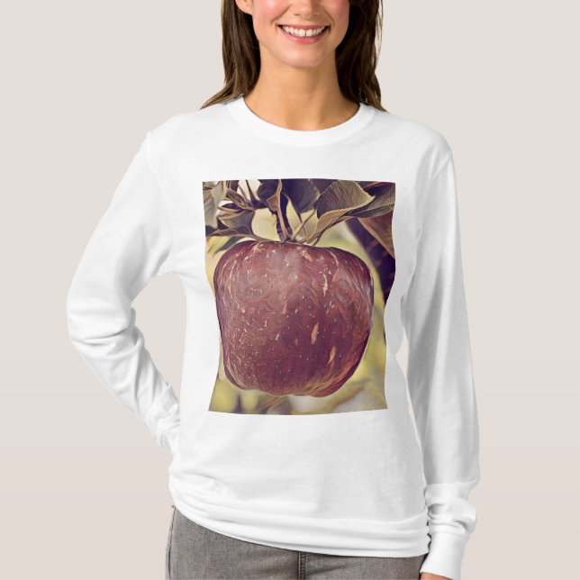 Rote Apfelfrucht und Blätter Aquarell fallen T-Shirt (Vorderseite)