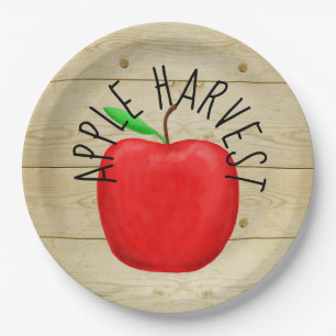 Rote Apple-Ernte-hölzerner Zeichen-Papier-Teller Pappteller