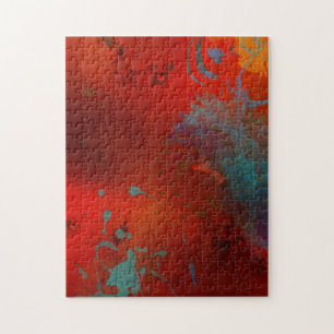 Rote, aqua- und goldfarbene Grunge-Abstrakte Kunst
