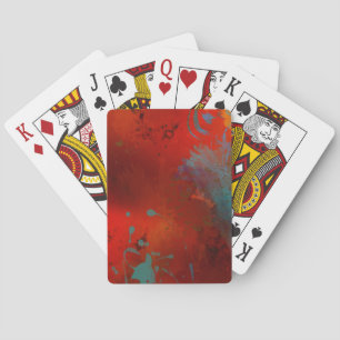 Rote, aqua- und goldfarbene Grunge-Abstrakte Kunst Spielkarten
