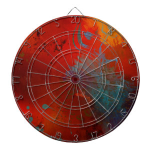 Rote, aqua- und goldfarbene Grunge-Digital-Abstrak Dartscheibe