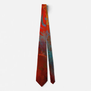 Rote, aqua- und goldfarbene Grunge-Digital-Abstrak Krawatte