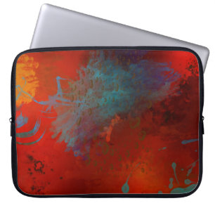 Rote, aqua- und goldfarbene Grunge-Digital-Abstrak Laptopschutzhülle