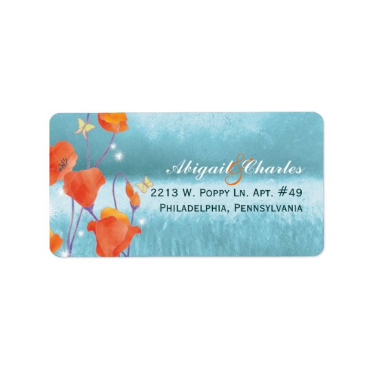 Rote aquamarine Mohnblumen-Hochzeits-Adresse Adressaufkleber