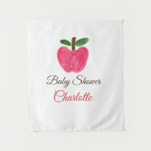Rote Aquarell-Apfel-Baby-Party mit Namen Titel Wandteppich
