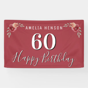 Rote Aquarell-Blumen Floral 60. Geburtstag Banner