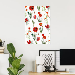 Rote Aquarell-Mohn Blumen Poster