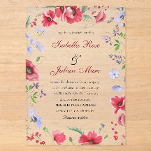 Rote Aquarell-Mohn & Lavendel Blumen Hochzeit