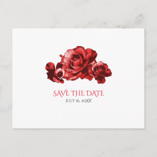 Rote Aquarell-Rosen Hochzeit Termin merken Ankündigungspostkarte