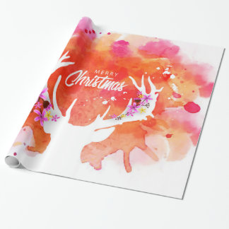Rote Aquarell-Rotwild-frohe Weihnachten Geschenkpapier