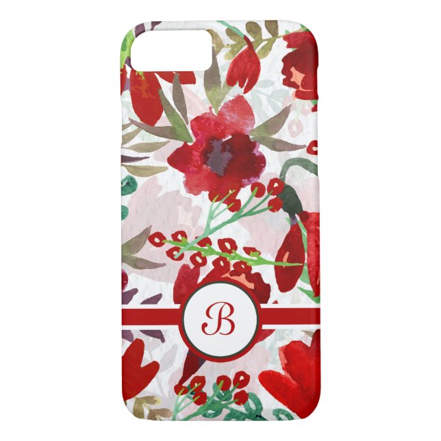 Rote Aquarell-Tulpen, Monogramm Case-Mate iPhone Hülle (Rückseite)