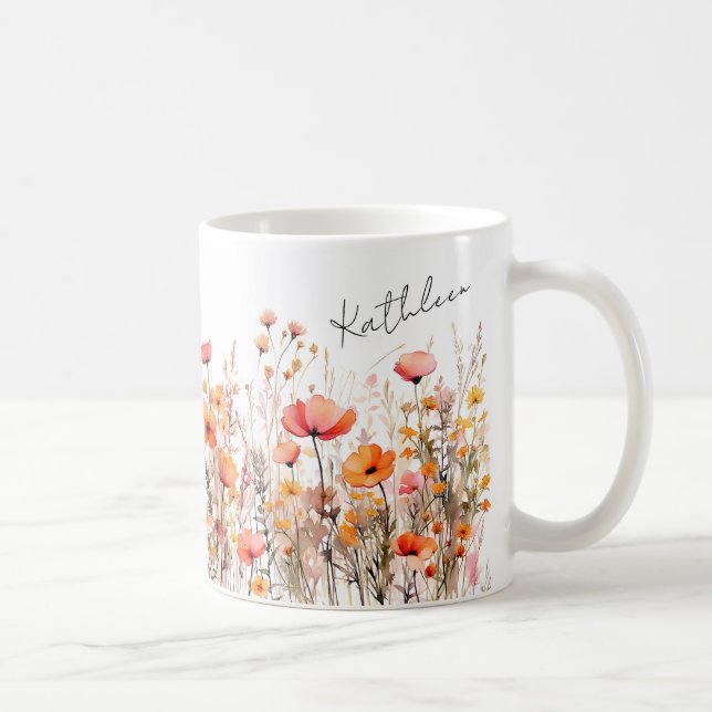 Rote Aquarell Wildblumen  Kaffeetasse (Rechts)