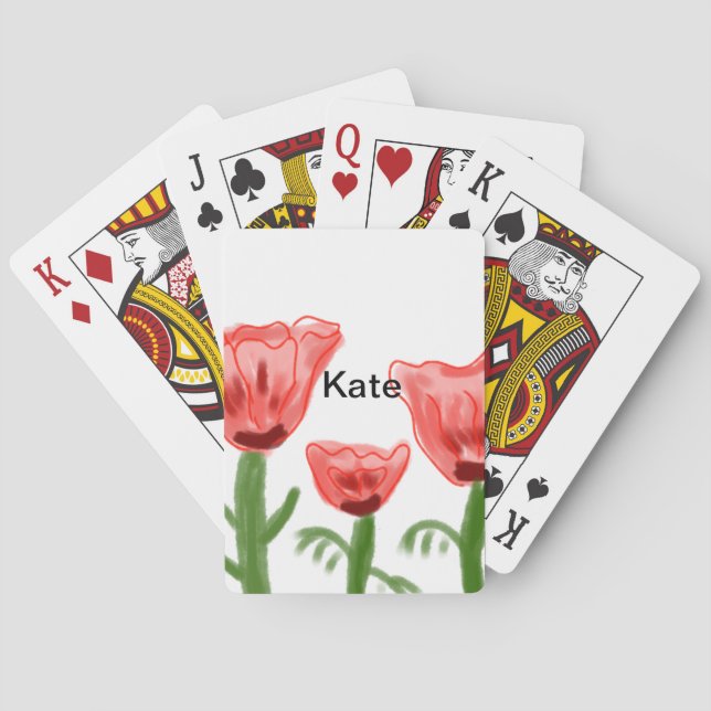 Rote Aquarellfarbe florale Aquarellfarbe Name Text Spielkarten (Rückseite)
