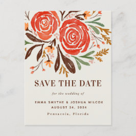 Rote Aquarellfarben Rose Save the Date blühend Einladungspostkarte