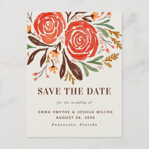 Rote Aquarellfarben Rose Save the Date blühend Einladungspostkarte