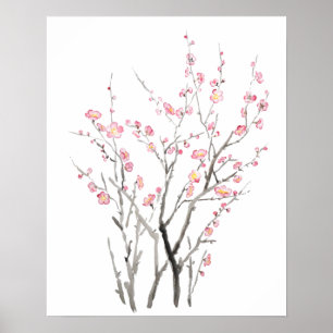 rote Aquarellmalerei der Pflaumenblüte 2021 Poster