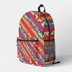 rote Armbanduhren, Streifen und farbige Pixel Bedruckter Rucksack