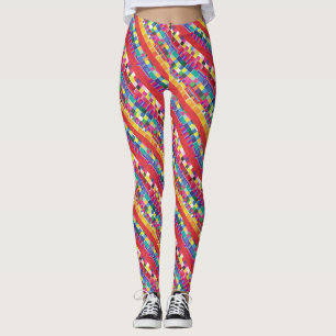rote Armbanduhren, Streifen und farbige Pixel Leggings