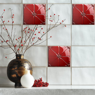 Rote Art Deco  Fliese