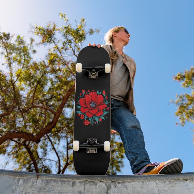 Rote ästhetische Blume Skateboard (Außenbereich 1)