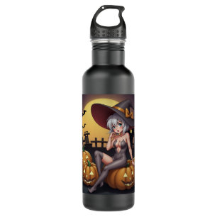 Rote Augenröhre auf Jack-O-Lantern Edelstahlflasche
