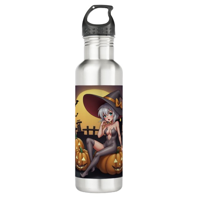 Rote Augenröhre auf Jack-O-Lantern Edelstahlflasche (Vorderseite)