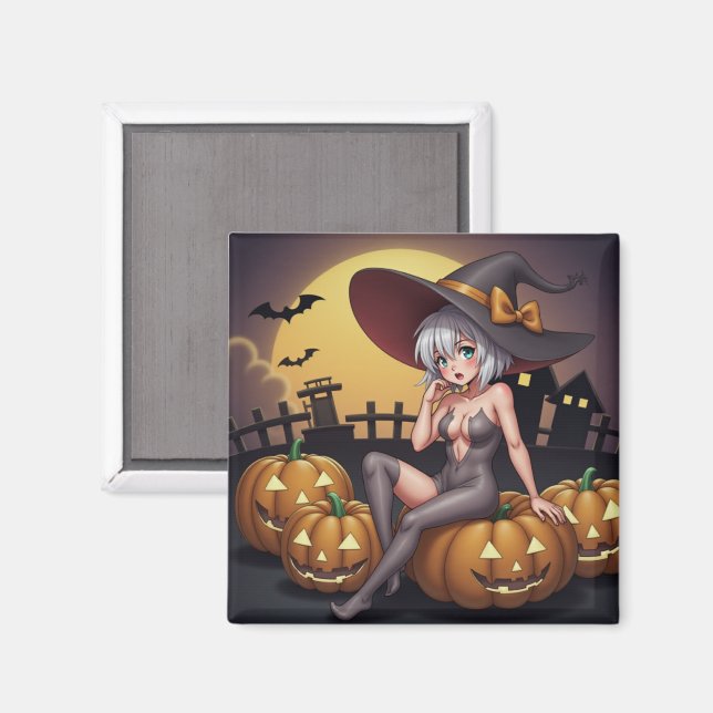Rote Augenröhre auf Jack-O-Lantern Magnet (Vorderseite/Rückseite)