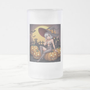 Rote Augenröhre auf Jack-O-Lantern Mattglas Bierglas