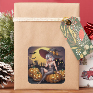 Rote Augenröhre auf Jack-O-Lantern Quadratischer Aufkleber