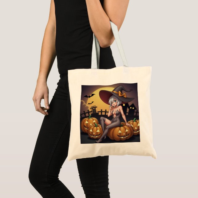 Rote Augenröhre auf Jack-O-Lantern Tragetasche (Vorderseite (Produkt))