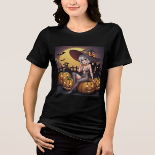 Rote Augenröhre auf Jack-O-Lantern Tri-Blend Shirt