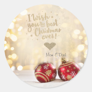 Rote Bälle Ich wünsche euch das beste Weihnachten  Runder Aufkleber