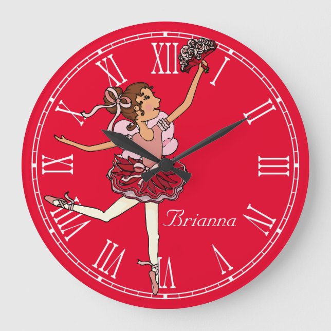 Rote Ballerina Mädchen Zimmername Wanduhr (Vorderseite)