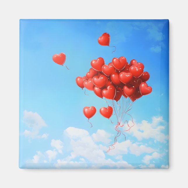 Rote Ballons in Form eines Herzens, das zum Magnet (Vorne)