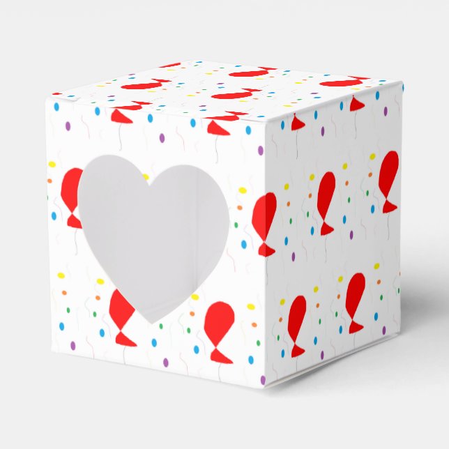 Rote Ballons mit bunten Konfetti-Mustern Geschenkschachtel (Vorderseite)