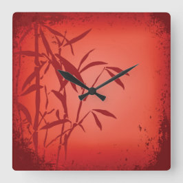 Rote BambusSchmutzquadratuhr Quadratische Wanduhr