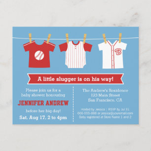 Rote Baseball-Baby-Party-Einladung für einen Junge Einladung