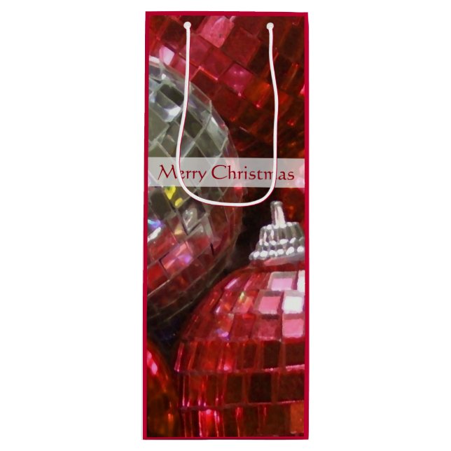 Rote Baubles Frohe Weihnachtsgeschenk Wein Geschenktüte Für Weinflaschen (Vorderseite)
