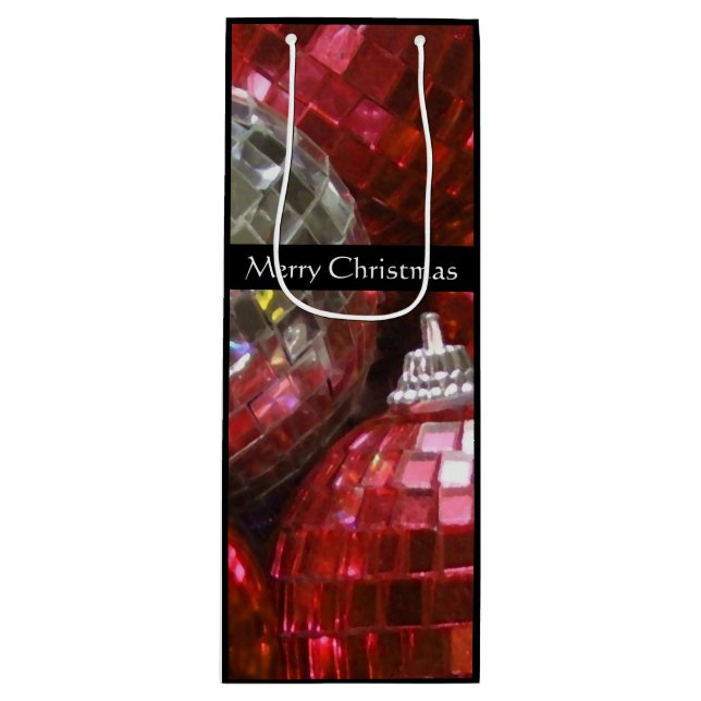 Rote Baubles Frohe Weihnachtsgeschenk Wein schwarz Geschenktüte Für Weinflaschen (Vorderseite)