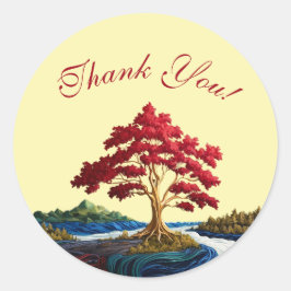 Rote Bäume Fluss/Wald/Berge Danke Stickers