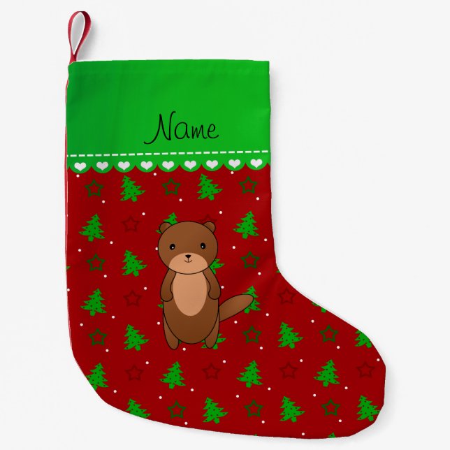 Rote Baumsterne des personalisierten Namensotters Kleiner Weihnachtsstrumpf (Vorderseite)