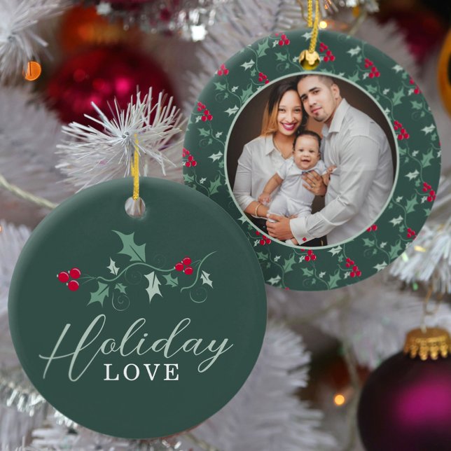 Rote Beeren grüne heilige Blätter Weihnachtsfeiert Keramik Ornament (Von Creator hochgeladen)