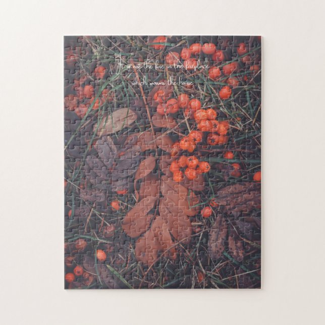 Rote Beeren und braune Herbstblätter (Vertikal)