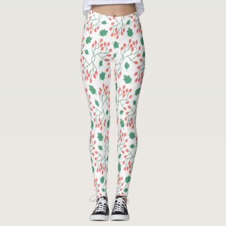Rote Beeren und grüne Blätter Leggings