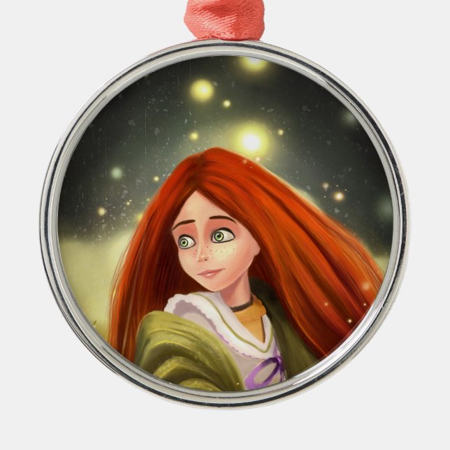 rote behaarte Verzierung Mädchen des Cartoon Silbernes Ornament (Vorne)
