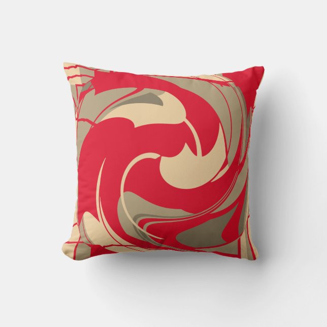 Rote Beige Taupe Abstrakte Blume wirbeln Design Kissen (Vorderseite)