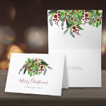 Rote Berries Grün Weihnachten<br><div class="desc">Eine elegante Weihnachtskarte für Sie, um sich mit Ihrer speziellen Urlaubsbotschaft anzupassen. Entwickelt von Thisisnotme©</div>