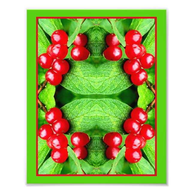 Rote Berries mit Raindrops Mirror Abstrakte Natur Fotodruck (Vorne)
