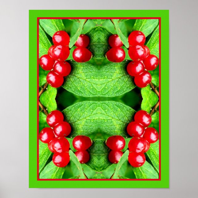 Rote Berries mit Raindrops Mirror Abstrakte Natur Poster (Vorne)